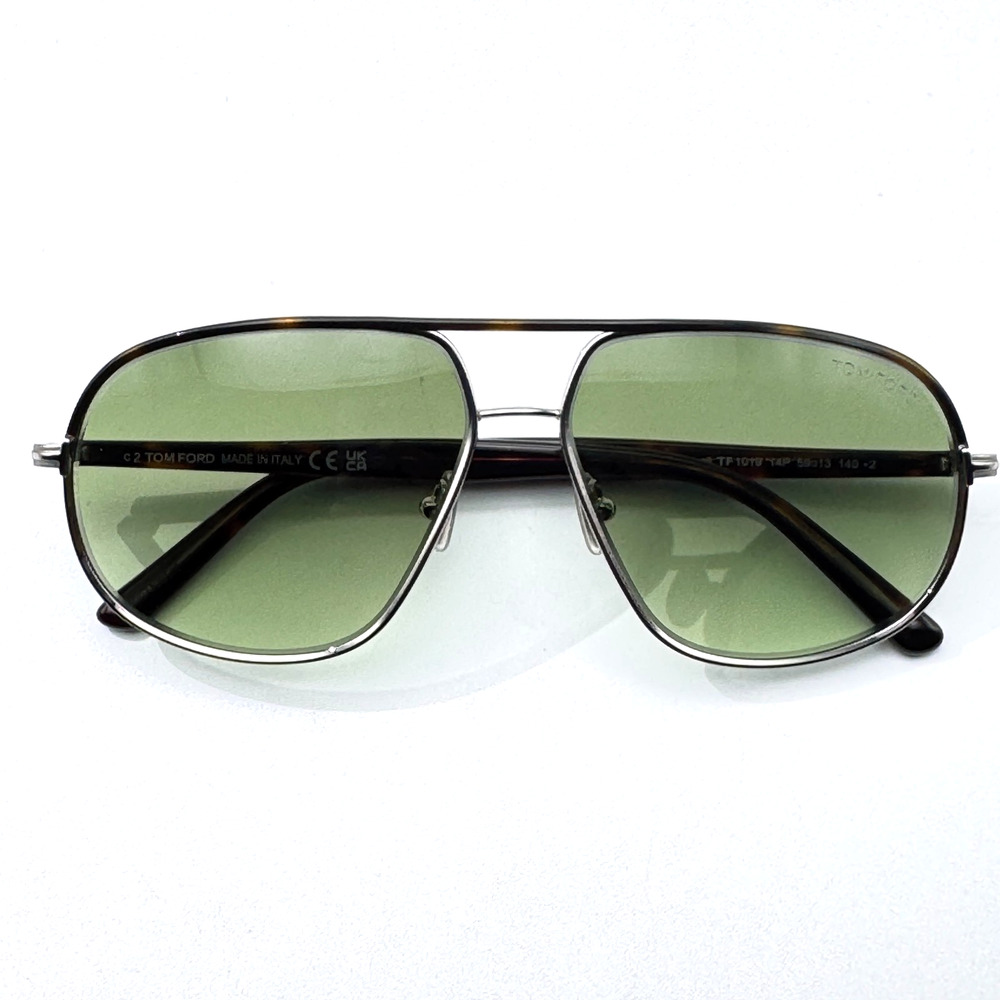 Tom Ford Sunglasses Maxwell TF1019 14P Havanna Ruthenium Aviator Green Lens 59mm
